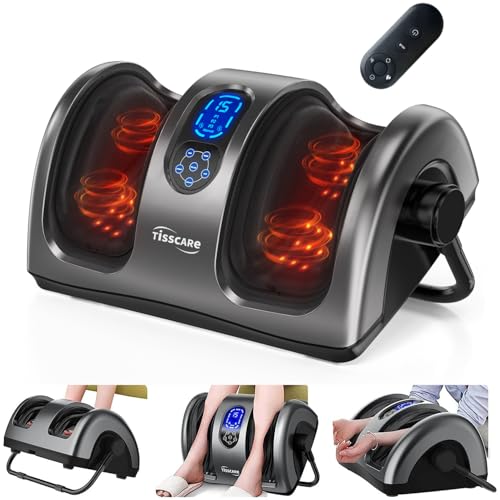 TISSCARE Fußmassagegerät, Shiatsu Bein und Wadenmassagegerät mit Wärme, Kneten, Rollen, Drücken, 360° verstellbarer Griff, Fussmassagegerät elektrisch für Schmerzen, Geschenke für Frauen Männer