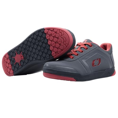 O'NEAL Pinned Flat Pedal Mountainbike Schuhe I MTB Downhill Freeride | Hoher Grip, perfekte Passform I MTB Schuhe Herren & Damen mit verstärkter Zehenkappe | Grau Rot | 46