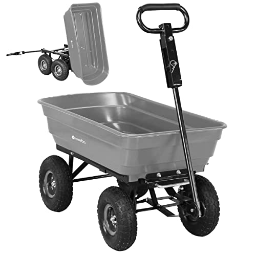 Miweba Bollerwagen Dumper | 𝟑𝟎𝟎 kg Traglast - Luftreifen - Volumen 75 L - Kippfunktion - Sackkarre - Schubkarre - Transportwagen - Kinderwagen - Handwagen - Gartenwagen - Wagen - Kippwagen (Grau)