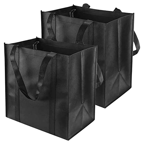 smtfcty Einkaufstasche Faltbar 2 Stück Schwarze ehr große Tragetasche mit Tragegriffen, 38 x 35 x 25 cm Einkaufstasche mit langem Henkel perfekt als Tote bag, Stoffbeute Damen Shopper Handtasche