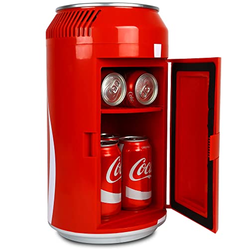 Coca-Cola Coke Mini Fridge For Bedrooms 5.4L Cool Box 8 Can Table Top Fridge Small Mini Fridges For Snacks Lunch Food Drinks Beverages RV Camping Car & Travel 12v Portable Personal Cooler by, Red