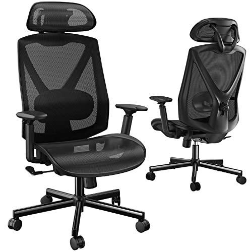 HUANUO Ergonomischer Bürostuhl, Schreibtischstuhl mit Verstellbarer Lordosenstütze, Kopfstütze, Armlehne, drehbarer Computerstuhl, Bürostuhl mit Neigungsfunktion