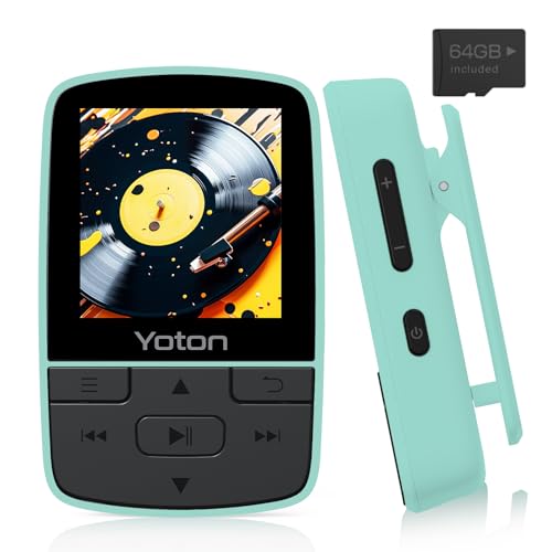 YOTON MP3-Player mit Bluetooth 5.2, 64 GB Speicher, kompakter HiFi-Musikplayer mit Sportclip, unabhängiger Lautstärkeregler, FM-Radio, inkl. Kopfhörer, Minzgrün