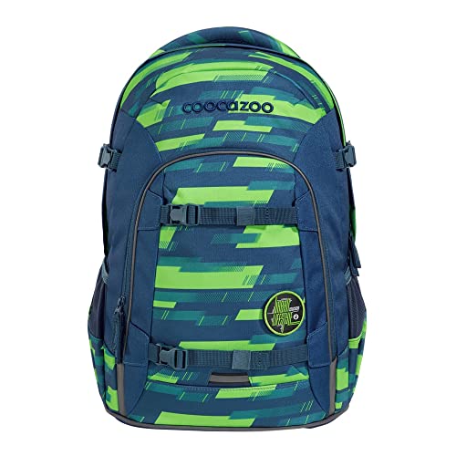 coocazoo Schulrucksack Joker, „Lime Stripe“, blau-grün, ergonomischer & anpassbarer Tornister, höhen- & größenverstellbar, mit Brustgurt & Hüftgurt, ab der 3. Klasse