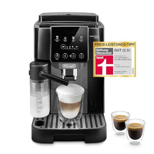 De'Longhi Magnifica Start ECAM222.60.BG, Kaffeevollautomat mit LatteCrema-Milchsystem für Automatischen Cappuccino, 4-Direktwahl-Tasten, Soft-Touch-Bedienfeld, 'x2'-Funktion, 1450W, Schwarz/Grau