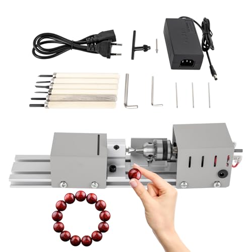 Mini Drehmaschine, Präzise Drehbank, Einstellbare Geschwindigkeit, DIY Perlenschleifer, Drehbank Metall mit Holzbearbeitungswerkzeug, Drechselbank für Holz, 100 W, 220V, 4000-9000U/min