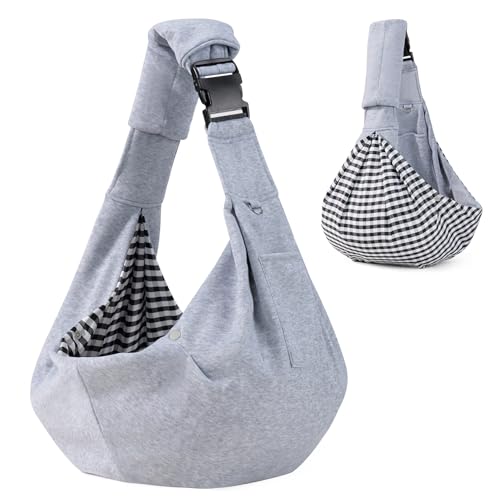 Valleycomfy Tragetuch Hund Haustier Hundetragebeute, Haustier Hundetasche mit verstellbarem, Hund Katze Hundetasche für Spaziergang Aktivitäten im Freien und Ausflüge, Tragekraft bis 7kg(Grau)