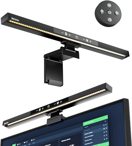 BlitzMax Computer Monitor Lampe mit Fernbedienung, Eye-Care Monitor Light Bar, Stufenloses Dimmen, einstellbare Farbtemperatur Helligkeit, USB Bildschirmlampe Monitorlampe für Home Gaming Office