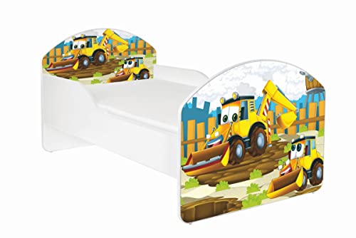 AS-TOR Kinderbett Jugendbett Maja 70x140 mit Matratze - Bett Schlafzimmer - Kindermöbel - Kinderbetten für Mädchen und Junge - Hochwertige Möbelplatte - Solide und Sicher - Bagger
