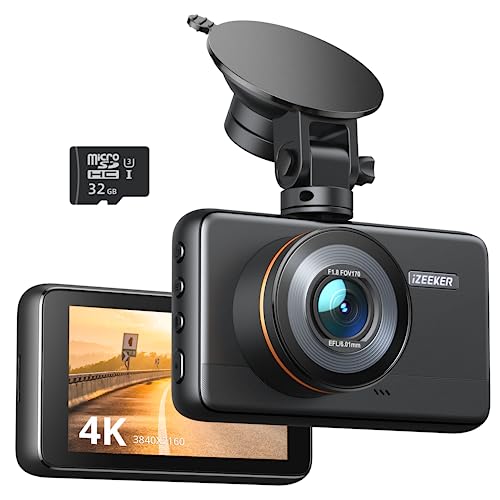 iZEEKER 4K Dashcam vorne mit MicroSD-Karte, 4K 30FPS/1080P 60FPS Autokamera, Autokamera mit Super-Nachtsicht, WDR, Notfallaufzeichnung, Parküberwachung