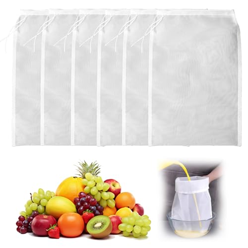 6 Stück Nussmilchbeutel, Nylon Sieb-Beutel, Passiertuch Wiederverwendbar, Käsetuch, Grobmaschiges Filter Nylon Sieb-Beutel, Cheesecloth, Seihtuch, für Nussmilch Käse Kaffee Joghurt Fruchtsaft