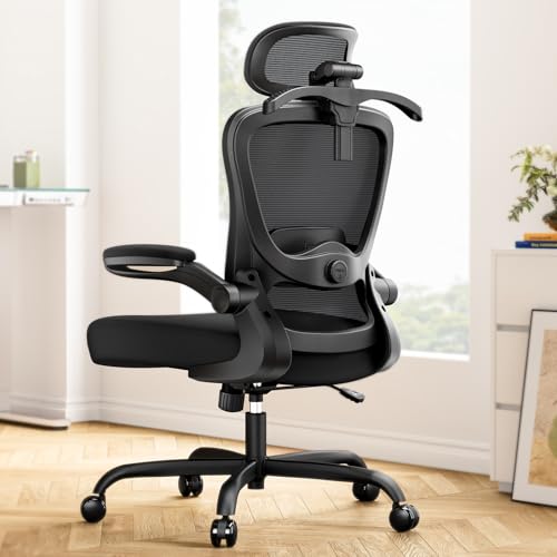 Marsail ergonomischer Bürostuhl mit 3D-Kopfstütze & 3D-Lendenstütze, Schreibtischstuhl ergonomisch mit Flip-Up Armlehnen, 90°–120° Kippverriegelung und dickem Sitzkissen, bis 136 kg belastbar