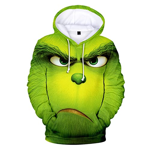 𝑮𝒓𝒊𝒏𝒄𝒉 Unisex Weihnachts Hoodie - Lustig Weihnachten Kapuzenpullover 3D Print Grün Funky Weihnachtspullover Weihnacht Sweatshirt mit Tasche Mode Weihnachts Kostüm Herbst Winter