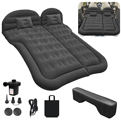 Auto Luftmatratze SUV Aufblasbare Matratze mit Pumpe MPV Air Bett Camping Auto Kissen Dickere Rücksitz Luftmatratze mit Zwei Kissen Für Camping Reisen Hinterhof Strand (Black)