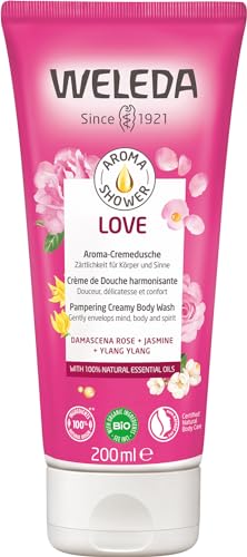 WELEDA Bio Love Duschgel vegan - Naturkosmetik Aroma Shower Duschseife für Frauen & Männer mit Rose, Jasmin & Ylang Duft, Natürliche Hautpflege Dusche zur Reinigung von Gesicht & Körper (1x 200ml)