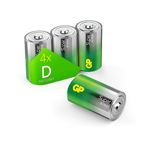 GP Super Alkaline Batterien D 1,5 V, ideal für die Stromversorgung von Geräten des täglichen Bedarfs - Neue G-TECH-Longlife-Technologie, 4 Stück LR20 Batterien