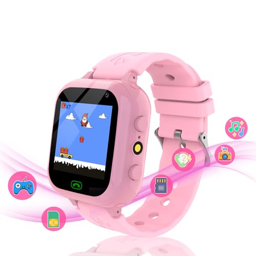 MiracDan Smartwatch Kinder mit SIM Karte, Kinder Smartwatch mit Anruffunktion 25 Spiele SOS Kamera Musik Schrittzähler Wecker HD Touchscreen, Telefon Ukh Kinder Geschenke für Mädchen Jungen