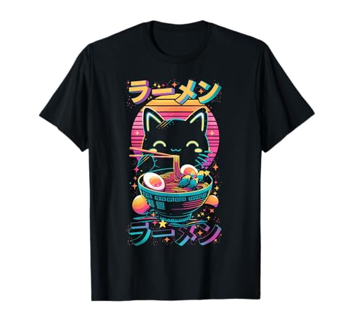 Retro Japanische Nudeln Niedlich Katze Japan Anime Katze Isst Ramen Retro Kawaii Ramen Katze Unisex T-Shirt Schwarz S