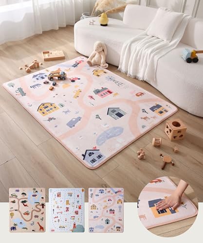 Wolkenweiche Spielmatte Baby 160x120x1,5cm – Kinderzimmer Teppich mit hochwertigem Memory-Schaum – Krabbelmatte Baby mit rutschfester Unterseite – Autoteppich für Kinder, Kinderteppich, Straßenteppich