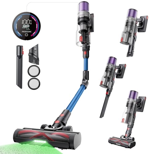 Proscenic P16 Akku Staubsauger Kabellos, 50Kpa 550W 65Min Flexibel Kabelloser Staubsauger mit Knickrohr, LED-Anzeige, Grün Licht, Anti-Tangle, Staubsauger Akku für Teppich Hartböden Vorhang Auto, Blau