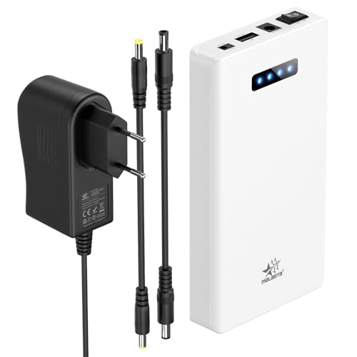 melasta 12V 5200 mAh 60W wiederaufladbare Lithium-Ionen Powerbank Externer Akku mit 12V 9V DC Ausgang und 5V USB Ausgang für LED-Streifen, Band-Licht, CCTV-Kamera und mehr, mit Ladegerät Weiß