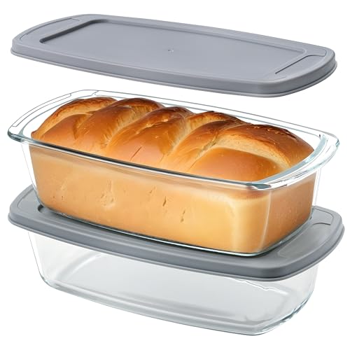 Winter Shore 2er-Pack 1,8 l Glas Auflaufform mit Deckel Ofenfest - Große Antihaft-Kastenform Brot mit Versiegeltem Kunststoffdeckel & Griffen - Mikrowellen-, Gefrier-, Spülmaschinenfest, BPA-Frei