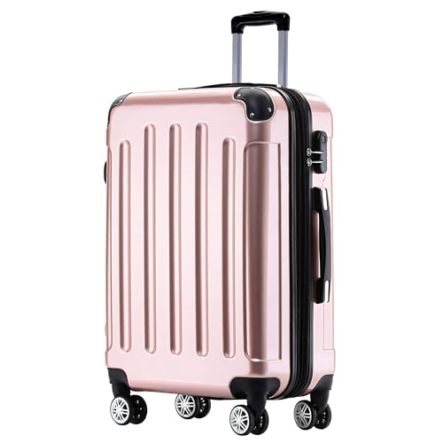 BEIBYE Zwillingsrollen 2048 Hartschale Trolley Koffer Reisekoffer in M-L-XL-Set in 15 Farben (Rosagold, M)