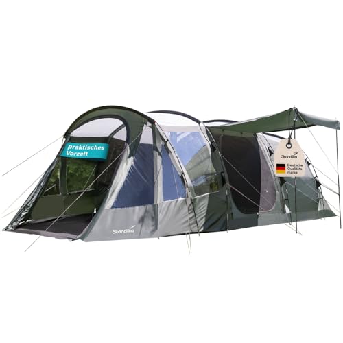 Skandika Tunnelzelt Canyon 4 Protect | Camping Zelt für 4 Personen, Vordach, teilbare Schlafkabine, 3 Eingänge, 210 cm Stehhöhe, 3000 mm Wassersäule, Sonnendach | Campingzelt, Gruppenzelt Outdoor