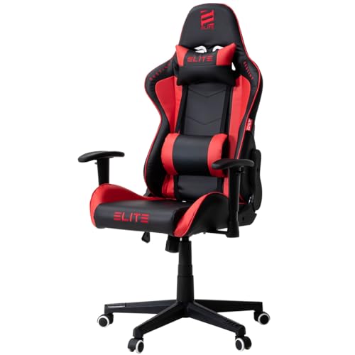 ELITE Gaming Stuhl MG200 Destiny | Ergonomischer Bürostuhl - Schreibtischstuhl - Chefsessel - Sessel - Racing Gaming-Stuhl - Gamingstuhl - Drehstuhl - Chair - Kunstleder Sportsitz (Schwarz/Rot)