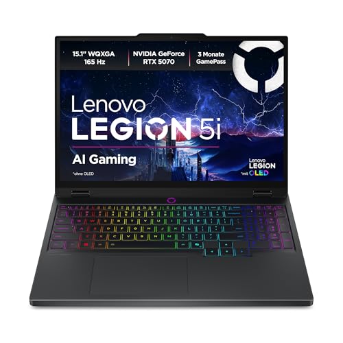 Lenovo Legion 5i Gaming AI Laptop | 15.1' WQXGA 165Hz OLED Display | Intel Core i7-13650HX | NVIDIA GeForce RTX 5070 | 32GB RAM | 1TB SSD | Win11 | QWERTZ | Eclipse Black | AI chip | 3 Monate GamePass