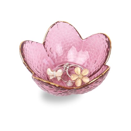 Nideen Glas-Schmuckschale 9 cm Schmucktablett Ringhalter Klein Schmuckteller Schlüsselablage, Geschenke für Mädchen, Frauen, Mütter(Lila)