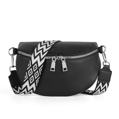 TANTOMI Umhängetasche Damen Bauchtasche Damen PU Leder, Crossbody Bag Damen Breiter Gurt, Damen-Umhängetaschen Bauchtasche Damen Stylisch, Gürteltasche Damen Elegante