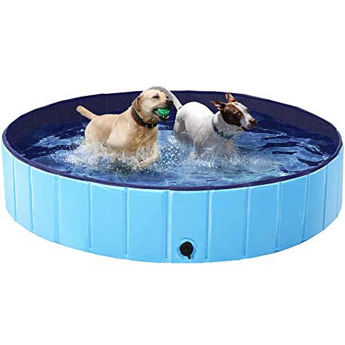 Yaheetech Hundepool faltbar, Planschbecken für Hunde 140 x 30 cm, Anti-Rutsch-Platten, Schnelle Entwässerung, Hundebadewanne mit Badebürste & 4 Flicken, Swimmingpool Verdickt PVC, Blau