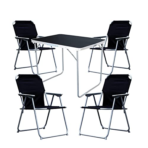 Mojawo 5-TLG. Camping Set Campingtisch Schwarz Gartenmöbel + 4 STK. Campingstuhl Klappstuhl schwarz Outdoor