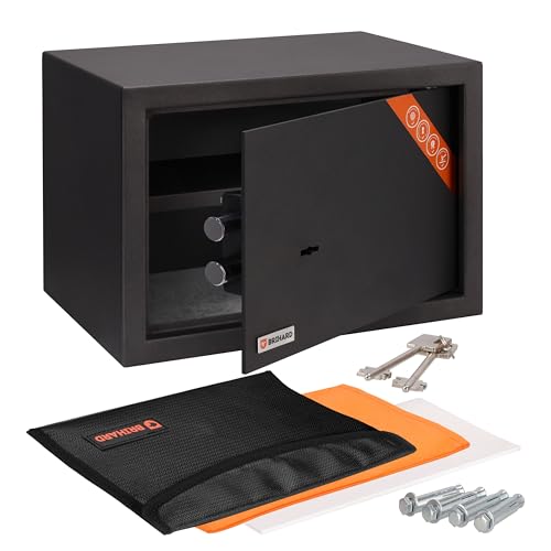 Brihard Familien Safe mit Doppelbartschloss - 25x35x25 cm Sicherheits-Tresor mit herausnehmbarer Ablage - Hochleistungs Tresor Passend für A4, Laptop