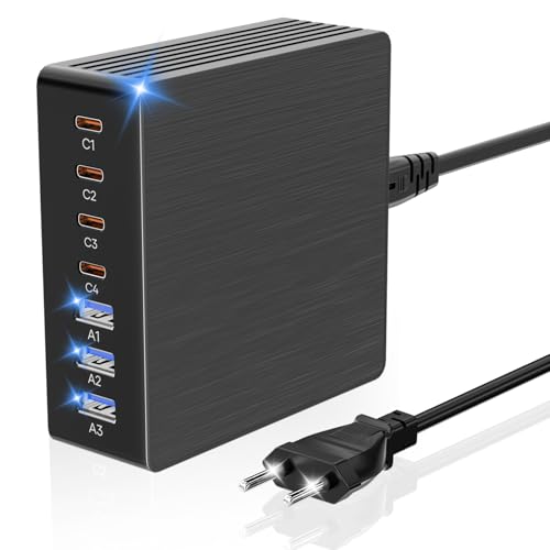 USB C Ladegerät Mehrfach, 100W GaN 7-Port USB Schnellladegerät PD3.0 Mehrfach Ladegerät, Ladestecker USB-C Ladestation, USBC Hub für iPhone iPad Android Samsung Huawei Tablet Kindle Google Handys