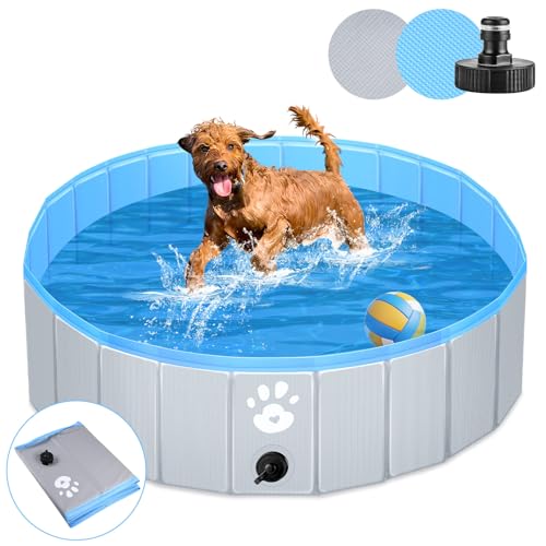 Hundepool Schwimmbecken Ø 120cm für Hunde Kinder Planschbecken oder Anderer Tiere Verstärkte Stärke 5mm tragbar und faltbar - grau