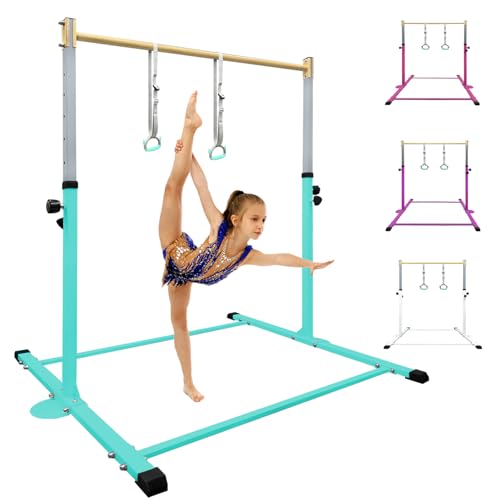 HomeSun Gymnastikstange für Kinder Robuste Kip Bar mit Ringen horizontale Turnreck für Heimtraining Höhenverstellbar 90-150cm Trainingsgerät bis 100 kg Alter 3-15