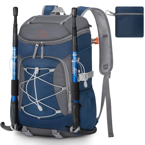 RAINSMORE Wanderrucksack Herren Damen 40L Wasserdichter Rucksack Groß Trekkingrucksack Leicht Faltbarer Reiserucksack für Wandern Radfahren Camping Reisen Sport Dunkelblau