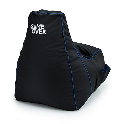 Game Over 8Bit Kinder Mini Videospiel Sitzsack für Videospiele | Wohnzimmer | Seitentaschen für Steuergeräte | Headset-Halter | Ergonomisches (Cerulean Blitz)