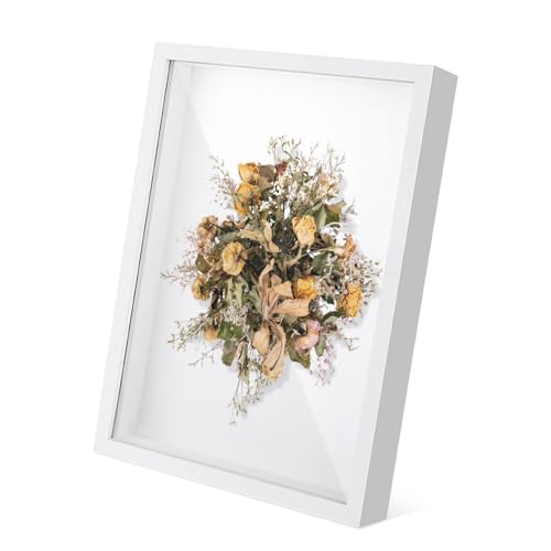 VMUTGA 3D Bilderrahmen zum Befüllen, 20 x 29cm Objektrahmen Tiefer 3cm Weiß Bilderrahmen Holzrahmen Quadratisch Rahmen Vitrine Rahmen für Fotos Trockenblumen Hochzeitsstrauß DIY Kunstwerke Deko