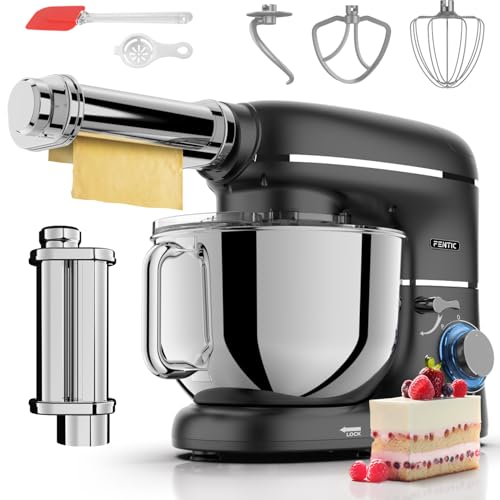 Fentic Kuchenmaschine mit Nudelmaschine – 2000W – Knetmaschine mit Nudelmaschine Elektrische – Pasta Maker - 6,2L Edelstahl Rührschüssel (Schwarz)