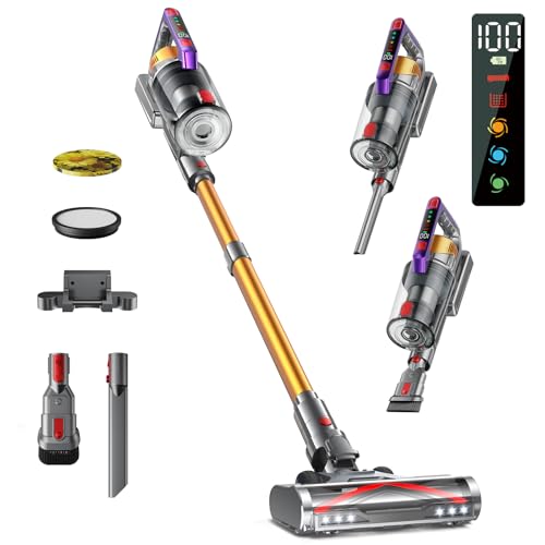 Kissof Akku Staubsauger, 45000Pa/550W/70 Mins Staubsauger Kabellos Mit Selbststehende Funktion, Anti-Tangle-Bodenbürste, Duftkarte, Hocheffizientes Hepa-Filtersystem für Hartböden Teppiche Tierhaare