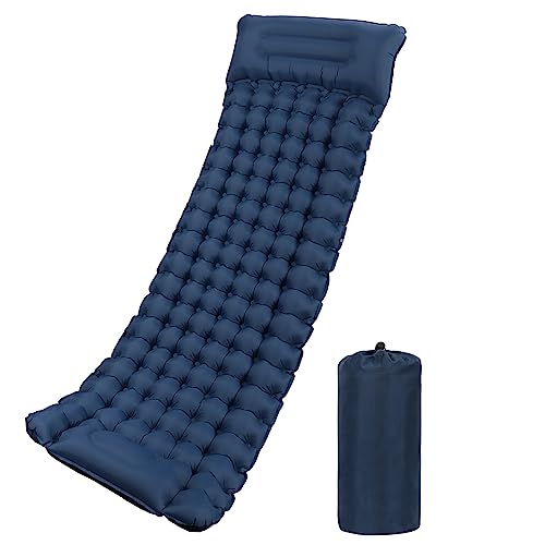 WolinTek Isomatte Camping Selbstaufblasend Outdoor, Aufblasbare Matratze Dick Wasserdicht Schlafmatte Selbstaufblasbare Luftmatratze mit Kissen Faltbar Iso Matte für Wandern Reisen Strand Zelt (Blue)