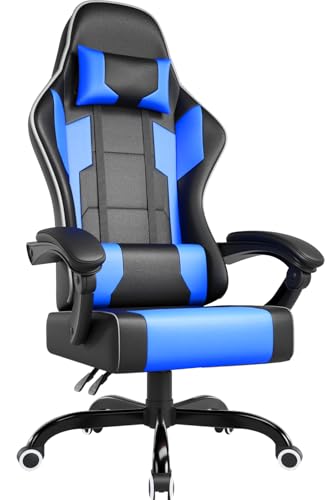 Airfish Bürostuhl Ergonomisch Gaming Stuhl Massage Gaming Sessel mit Kopfstütze Massage-Lendenkissen, Gepolstert Gaming Chair, Drehsessel,150kg Kapazität,Schwarz Blau