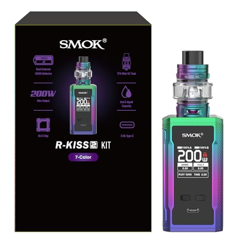 SMOK R-Kiss 2 Vape Kit 200W 7-Farben Betrieben durch zwei externe 18650 Batterien (nicht enthalten) TFV18 Mini Tank 6,5ml 1,3 Zoll TFT-Bildschirm Kein Nikotin