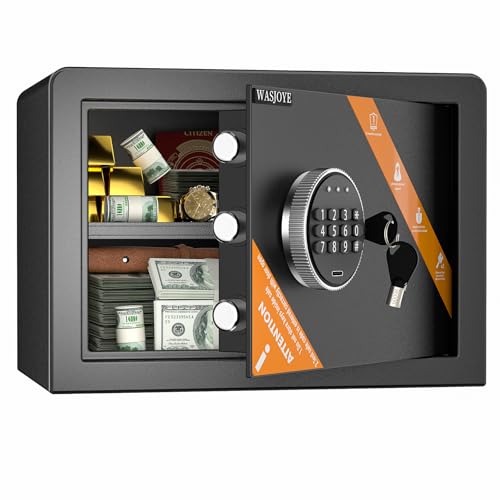 WASJOYE Safe Tresor für Zuhause, Tresor mit Schlüssel, Elektronischem Möbeltresor mit Zahlenschloss, Digital Geldkassette, Büro, Hotel, Geld, Dokumente, Schmuck, Reisepass 19L(25 * 35 * 25cm)