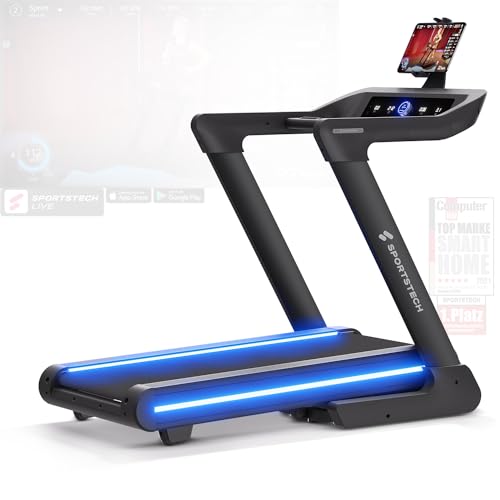 Sportstech Profi Laufband klappbar für Zuhause | Deutsche Qualitätsmarke | sTread Lite bis 20 km/h mit APP | große Lauffläche mit 17% Incline bis 150 kg | LED & Tabletholder | Fitness Treadmill