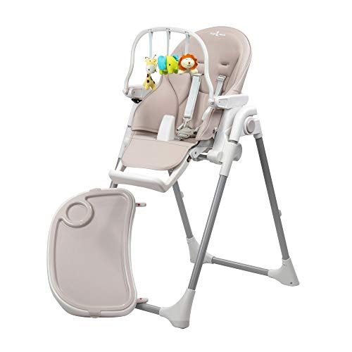 Engel & Storch Baby Hochstuhl TANELI Kinderhochstuhl Babystuhl mitwachsender Hochstuhl Verstellbar und Klappbar, Abnehmbares BPA-freies Tablett und inklusive Spielebogen - in der Farbe Grau