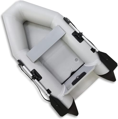 NEMAXX® Professional Schlauchboot 230 cm – Aufblasbares 2-Personen Paddelboot(D-Kategorie)–Sport-,Ruder-,Angelboot–Stabil & Langlebig – Hellgrau – inkl. 2 Paddel, Luftpumpe, Tasche und Reparatur-Set